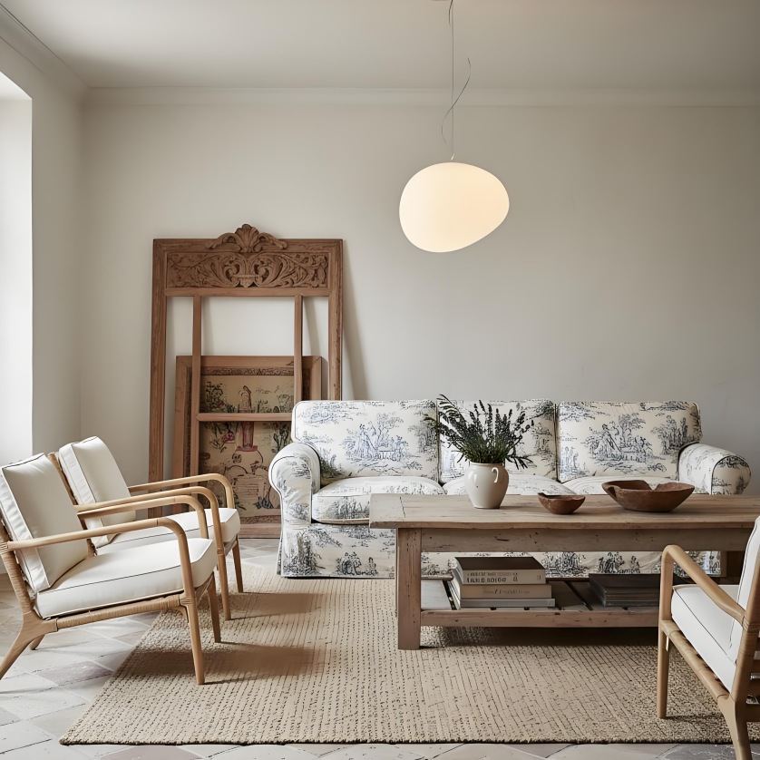 Suspension dans un salon lumineux