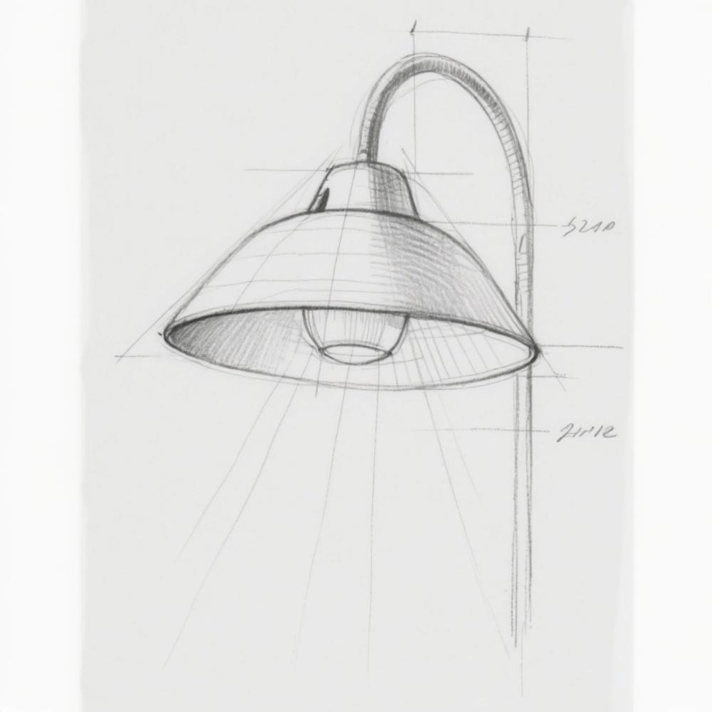 Schizzo a matita di una lampada da parete a cupola.