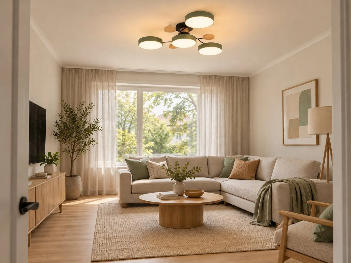Groene lamp aan in dezelfde woonkamer