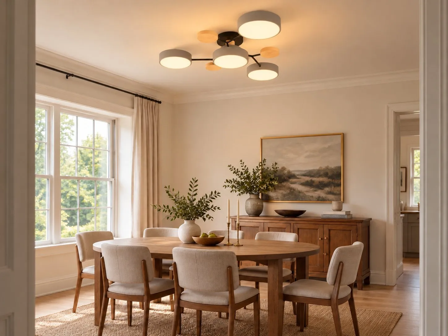 Grijze lamp aan in dezelfde eetkamer