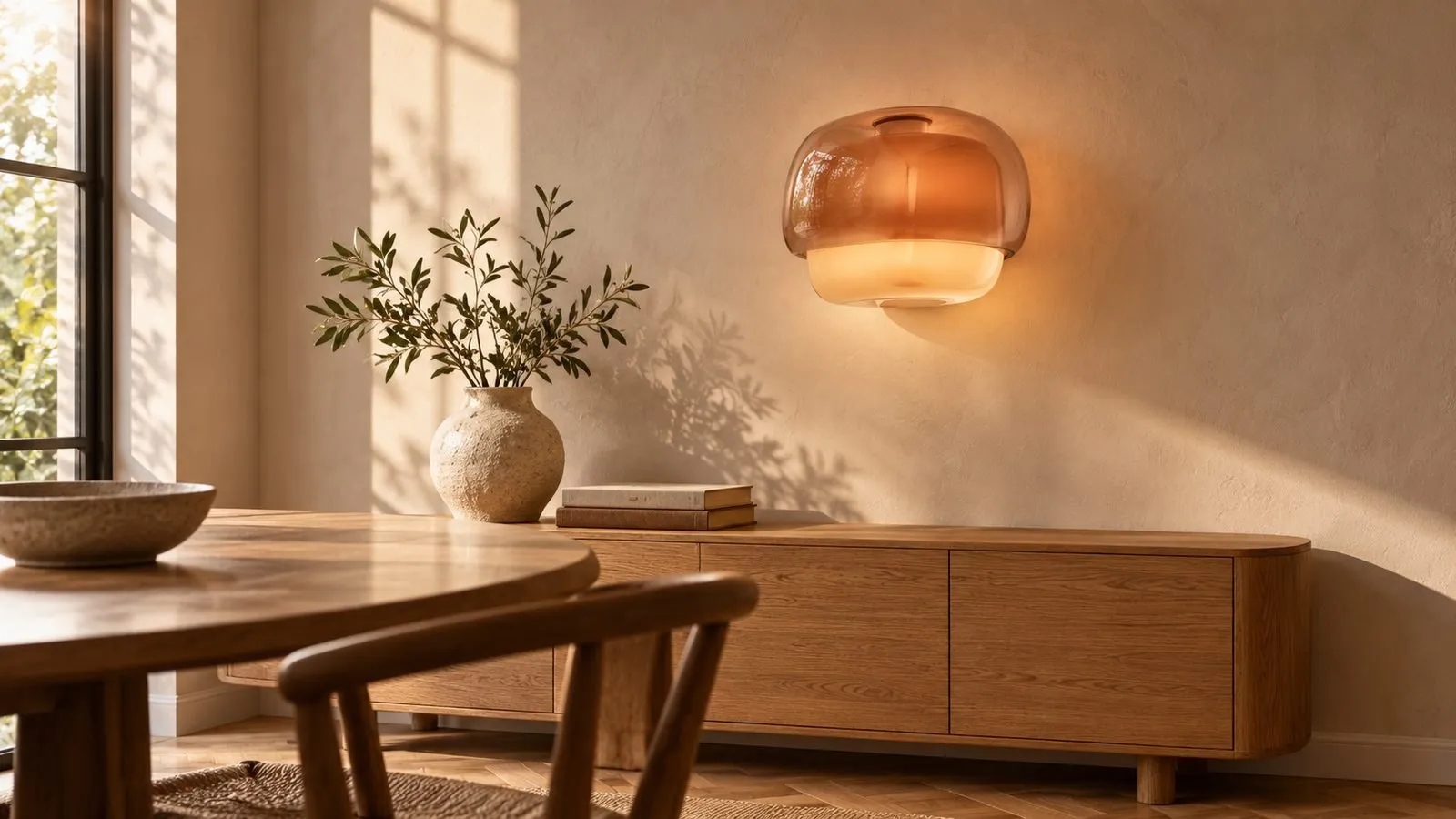 Dark orange Clinco wall lamp in a dining nook