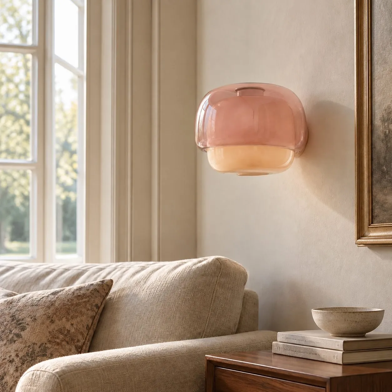 Nude Clinco wall lamp beside a sofa