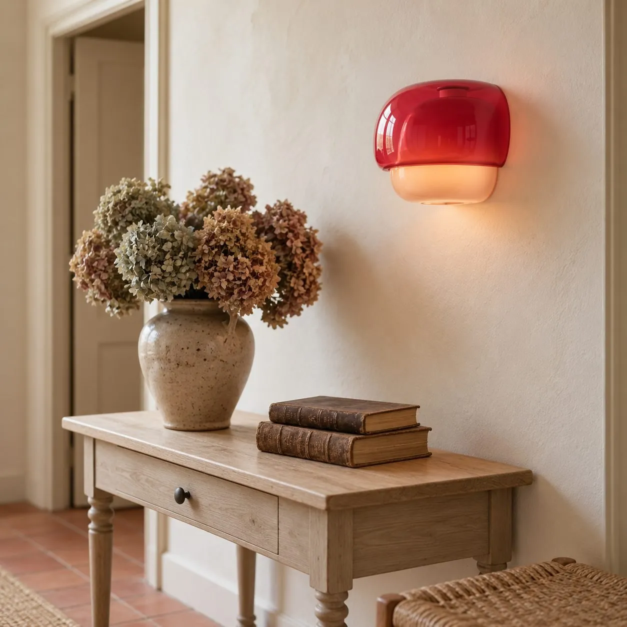 Red Clinco wall lamp in a hallway
