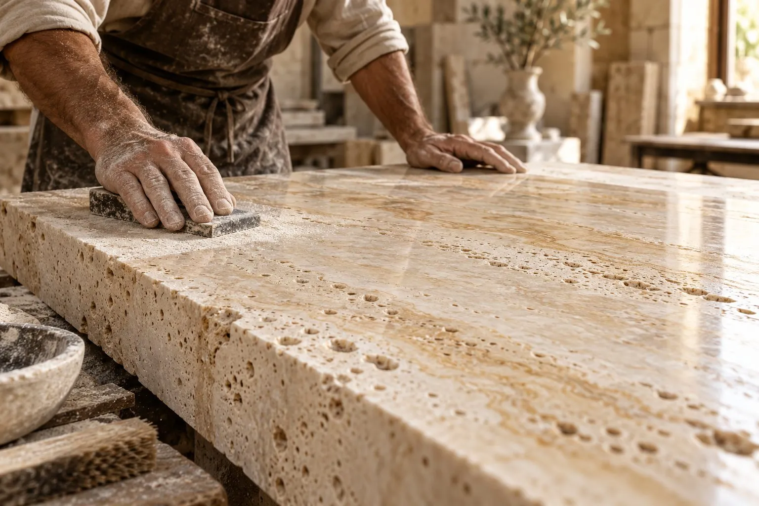 Travertino al pulirlo