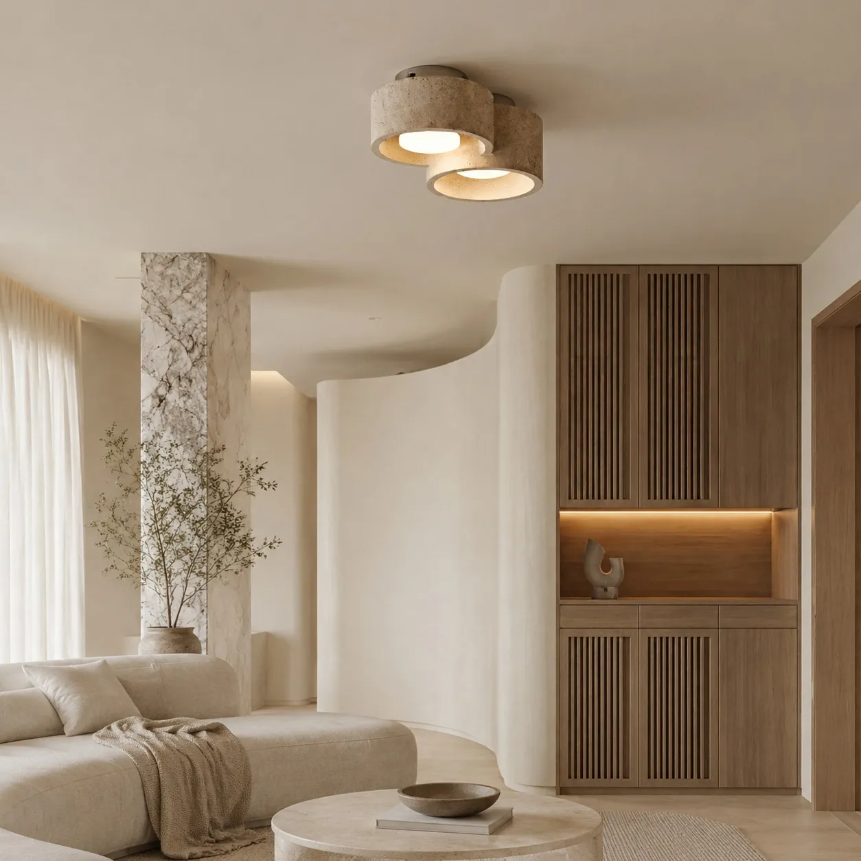 Plafón de cilindros en el salón