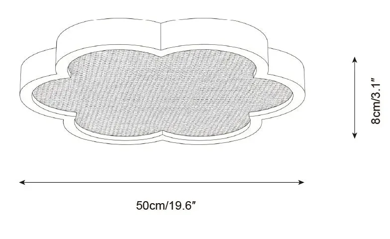 Maattekening van de Cocoon-lamp, 50 cm, 8 cm hoog