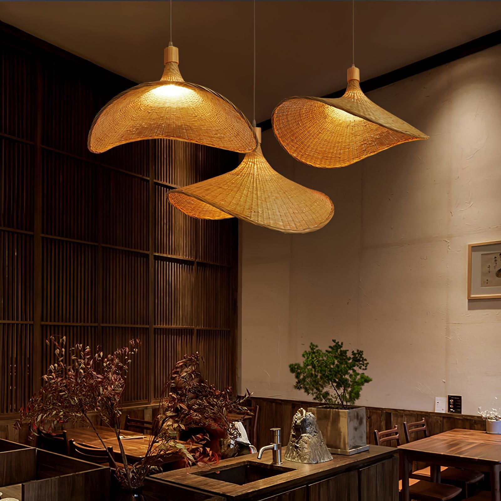Rattan Weave Hat Pendant Light - Vakkerlight
