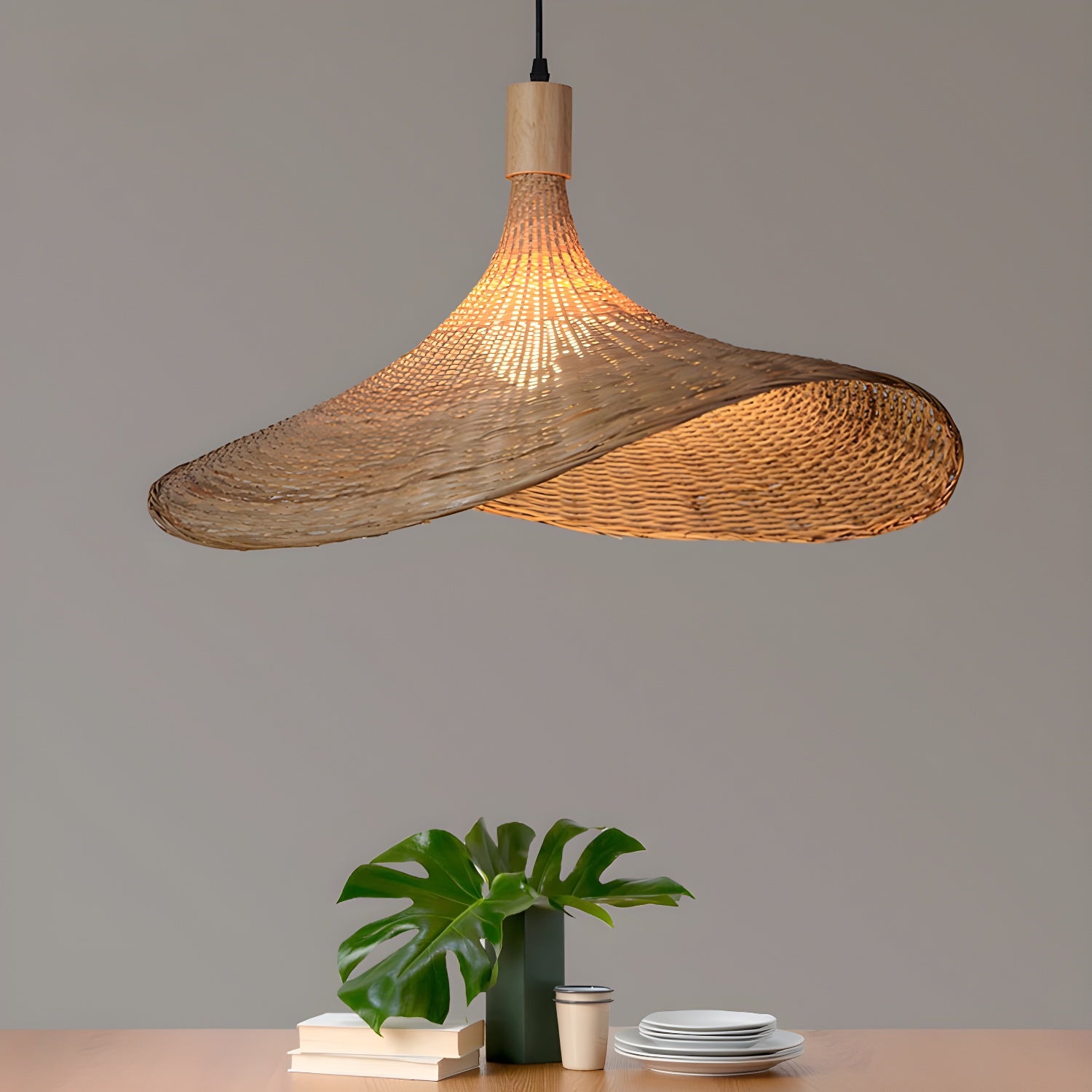 Rattan Weave Hat Pendant Light - Vakkerlight
