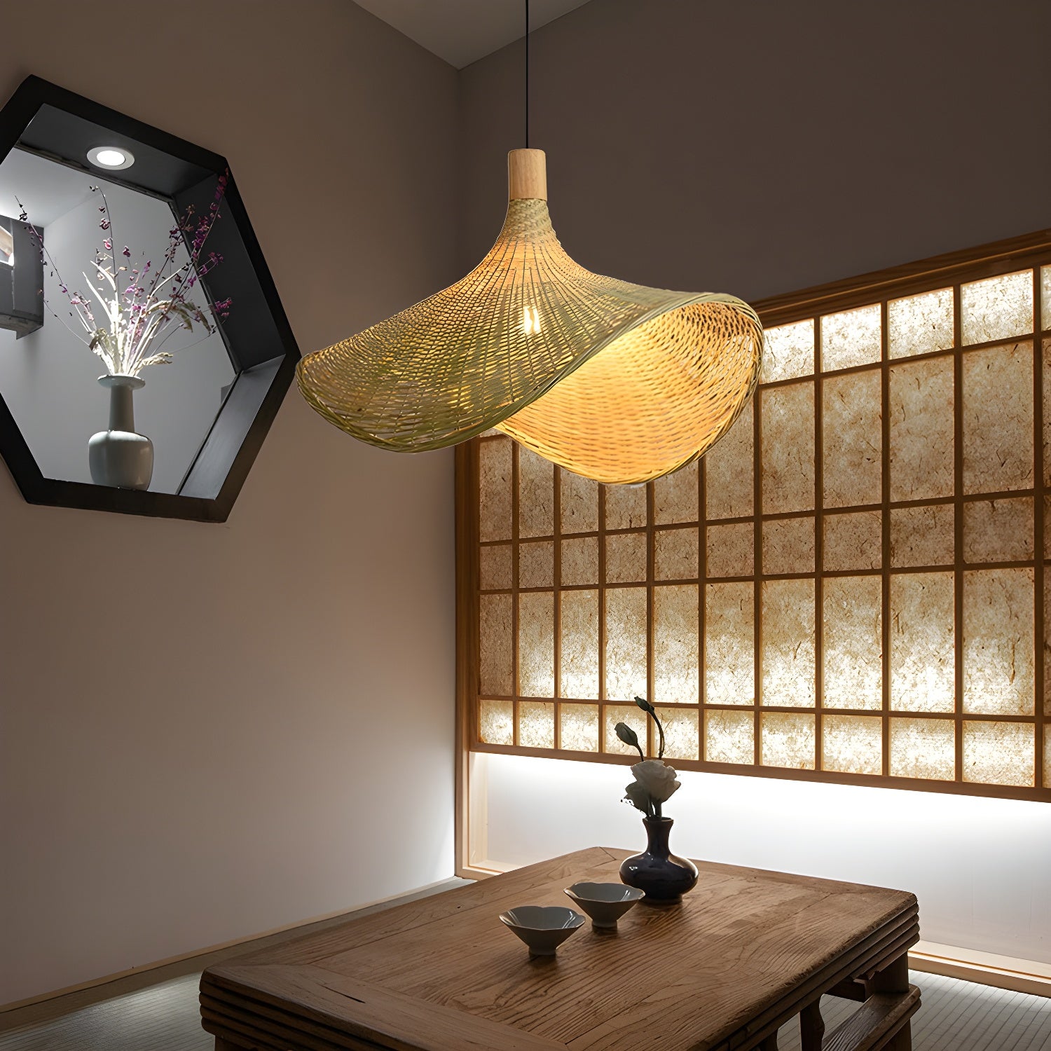 Rattan Weave Hat Pendant Light - Vakkerlight