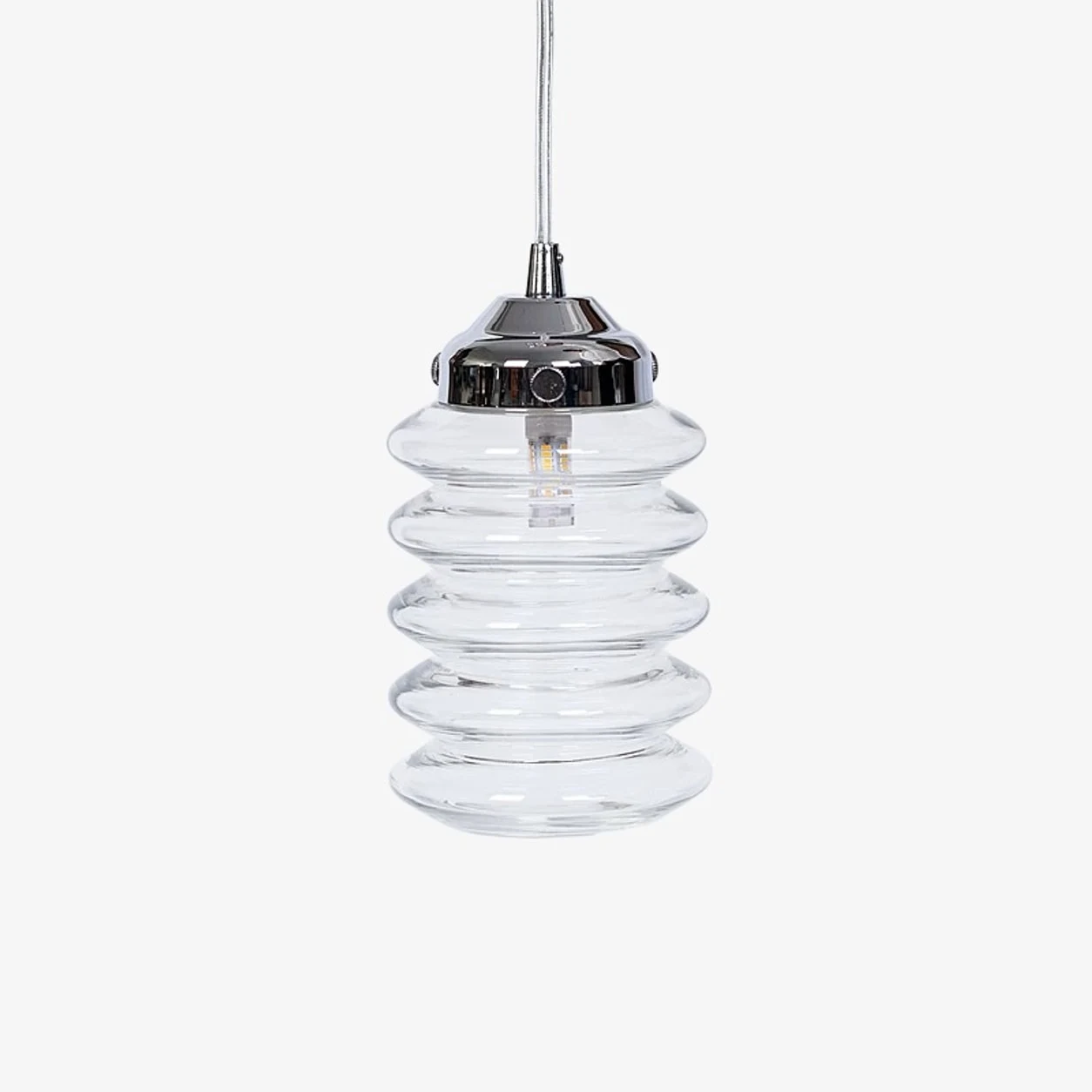 Suspension en verre côtelé transparent avec quincaillerie chromée
