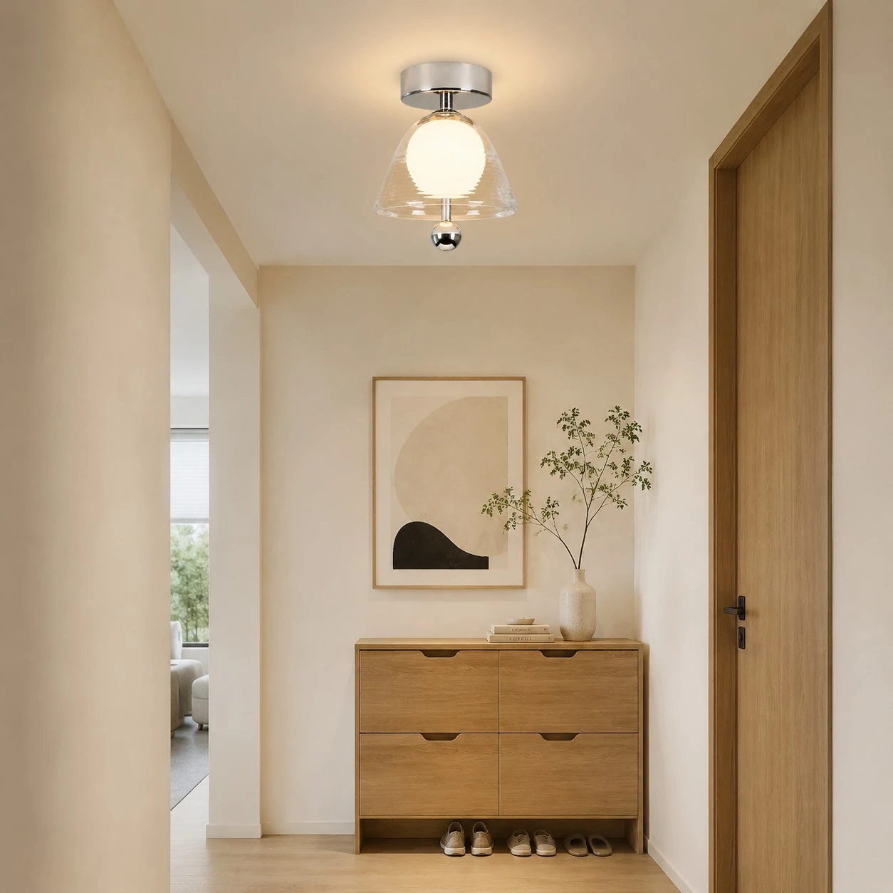 Lampadario a soffitto in vetro scanalato nell'ingresso
