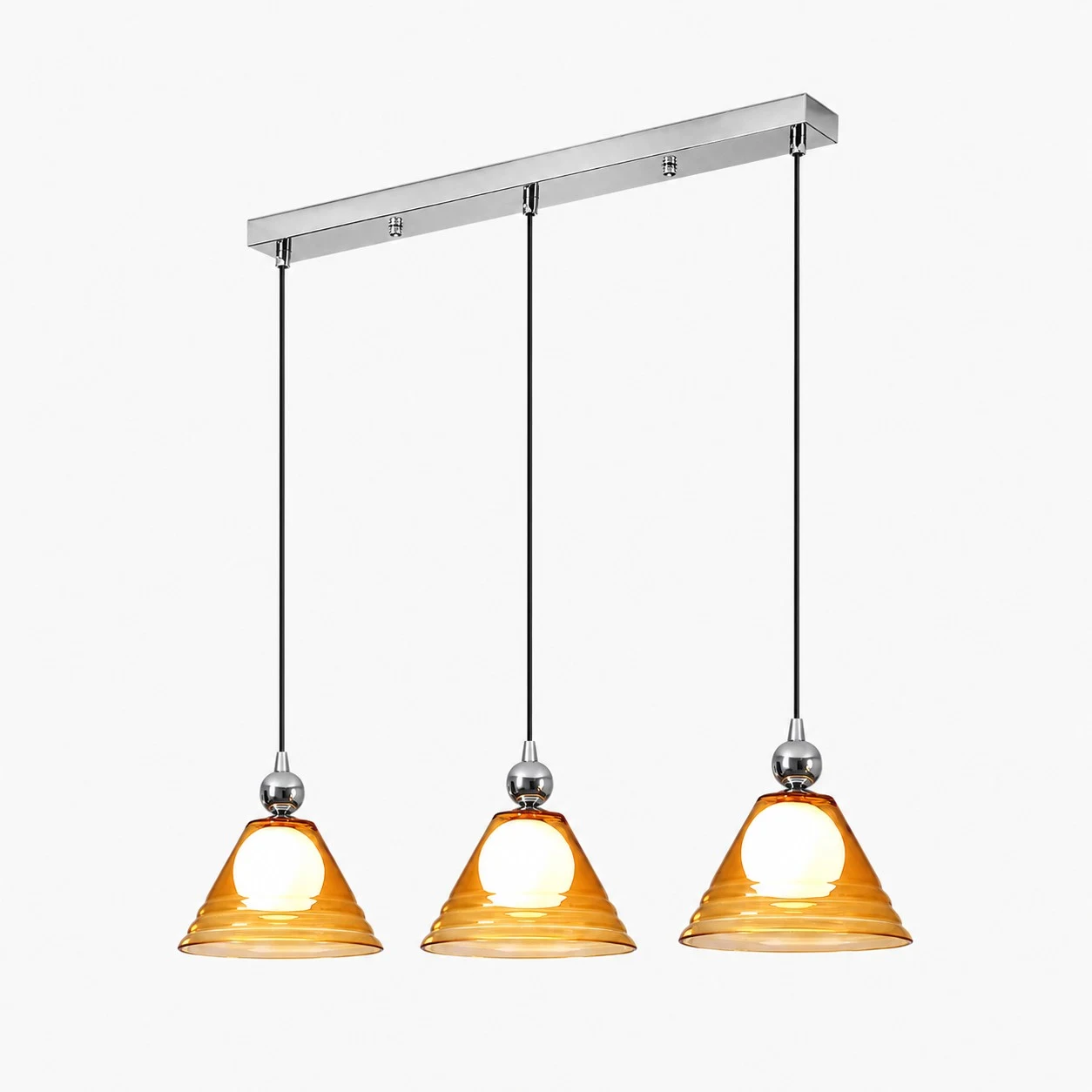 Suspension linéaire à trois lumières en verre ambré