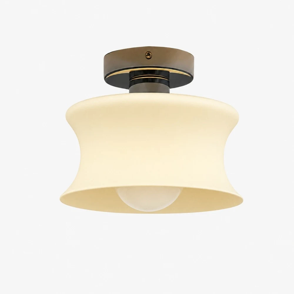 Chrome canopy with cream glass shade