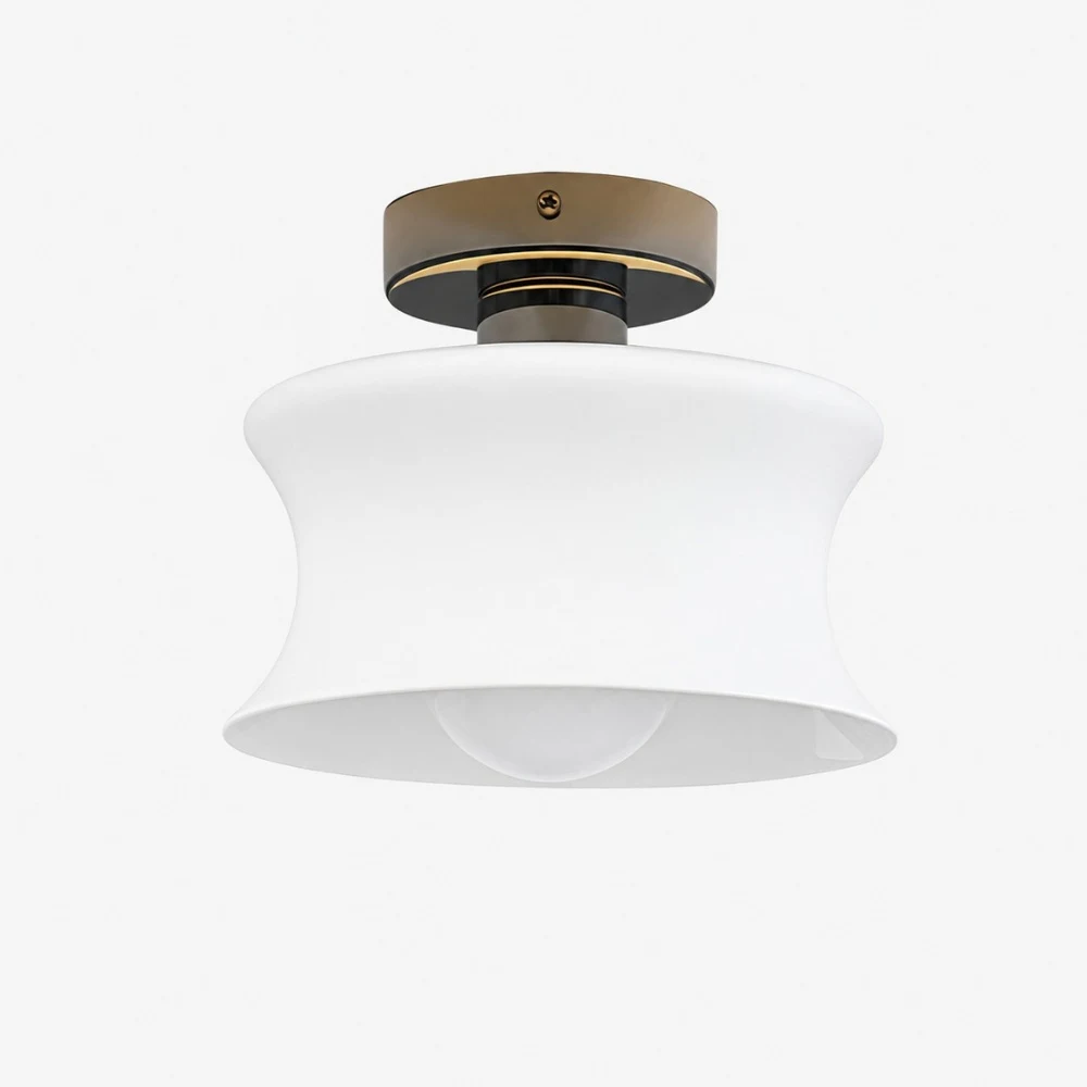 Chrome canopy with white glass shade