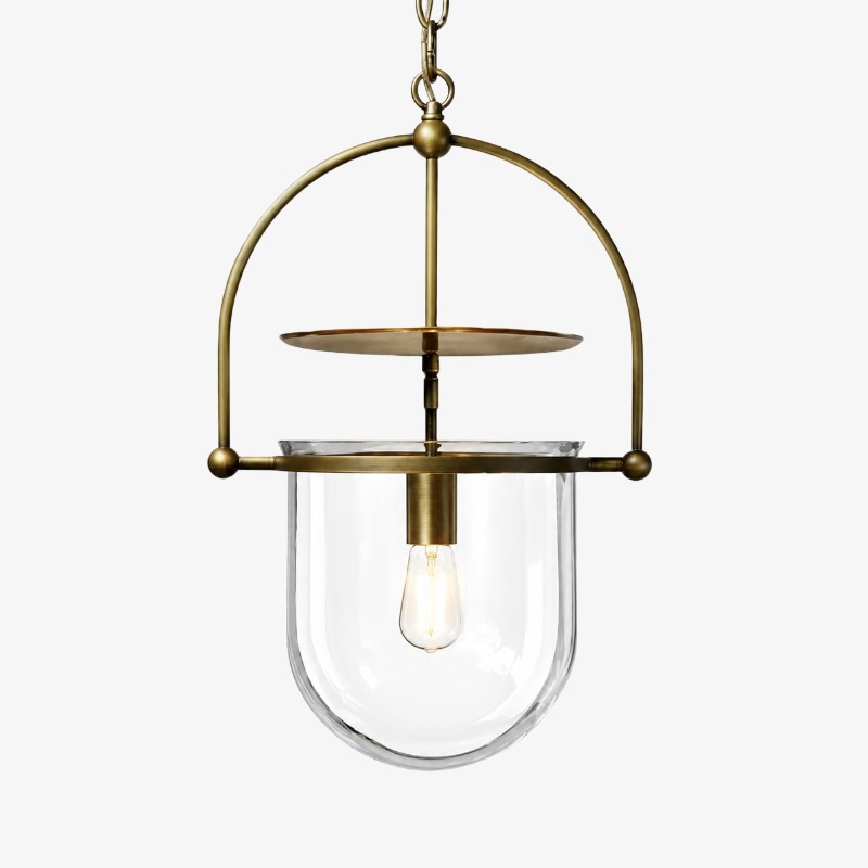 Suspension en verre transparent avec cadre finition laiton