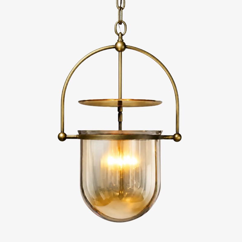 Pendentif en verre ambré avec cadre finition laiton