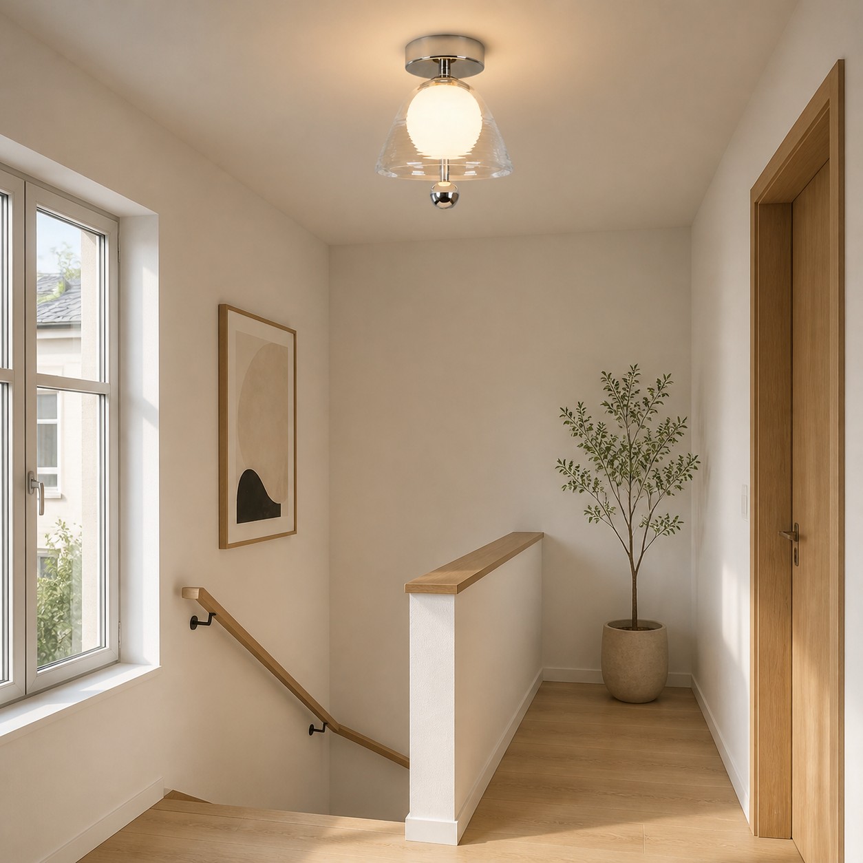 Lampadario a soffitto sul pianerottolo delle scale