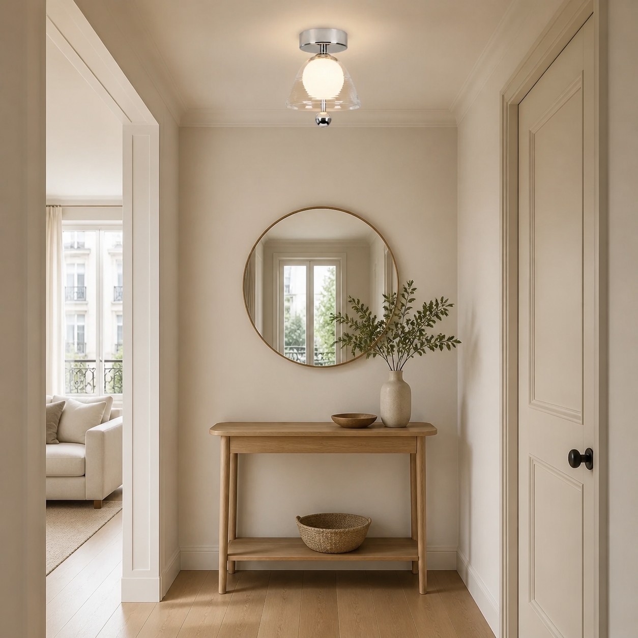 Lampadario a soffitto in un ingresso alla francese