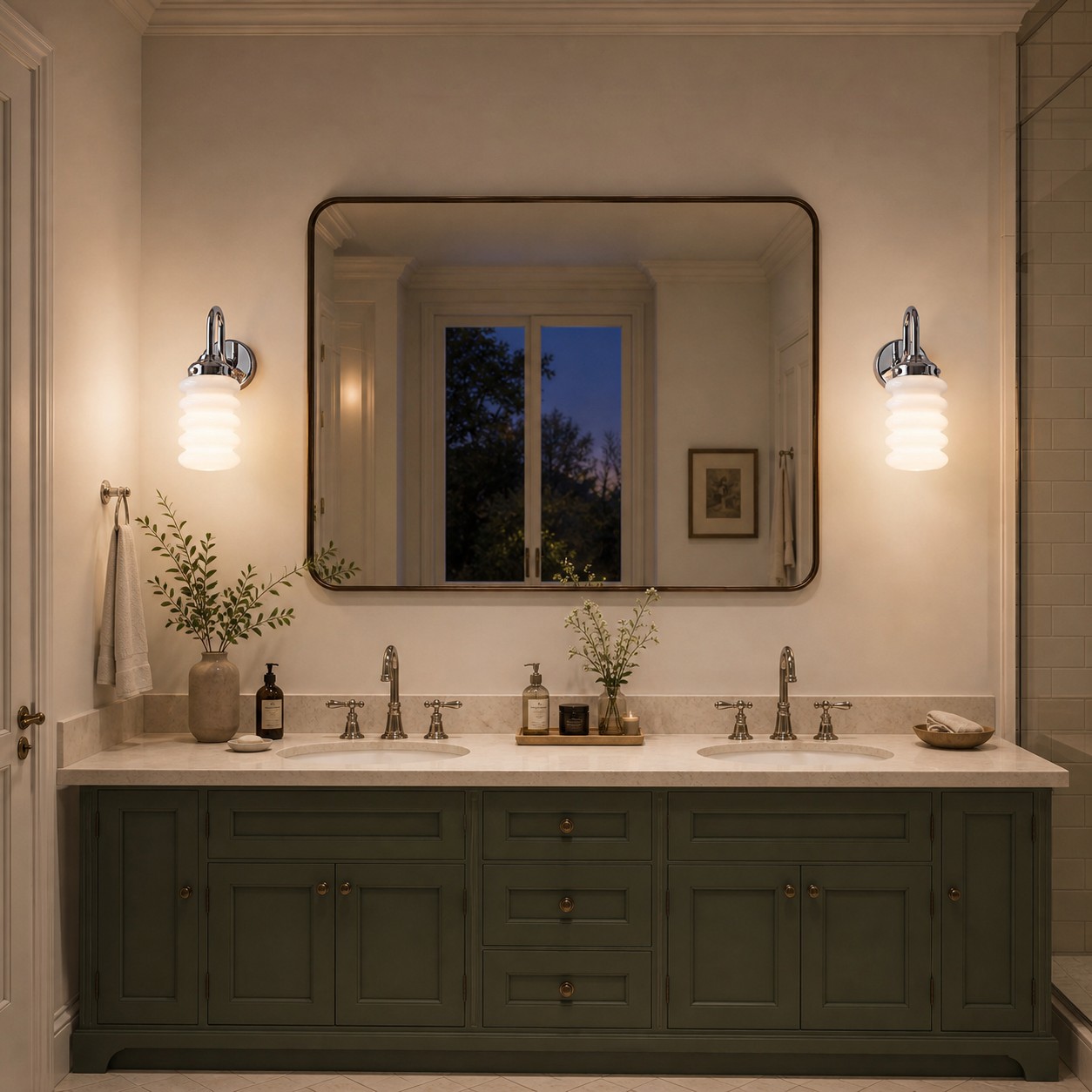 Clear ribbed glass sconce in a hallway