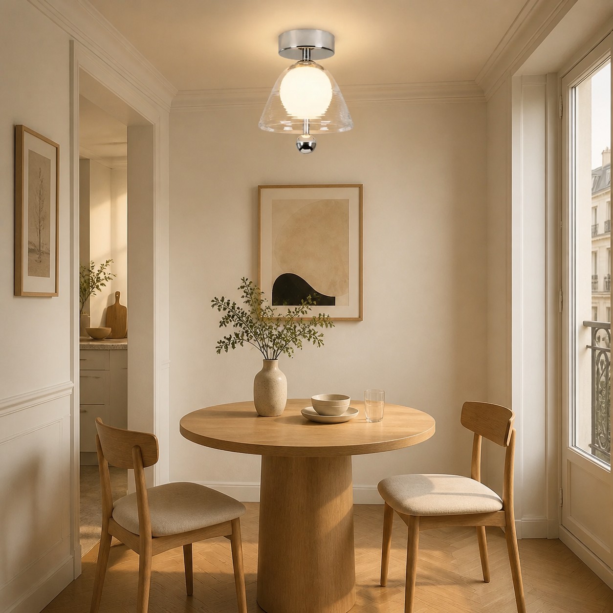 Lampada a soffitto in una piccola zona pranzo