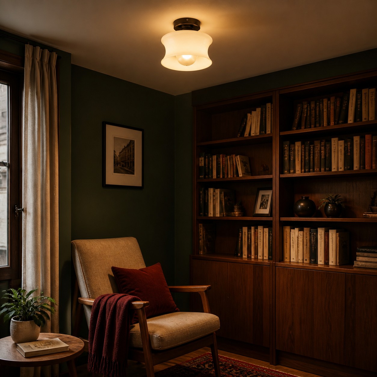 White shade ceiling light in a French apartment entryway