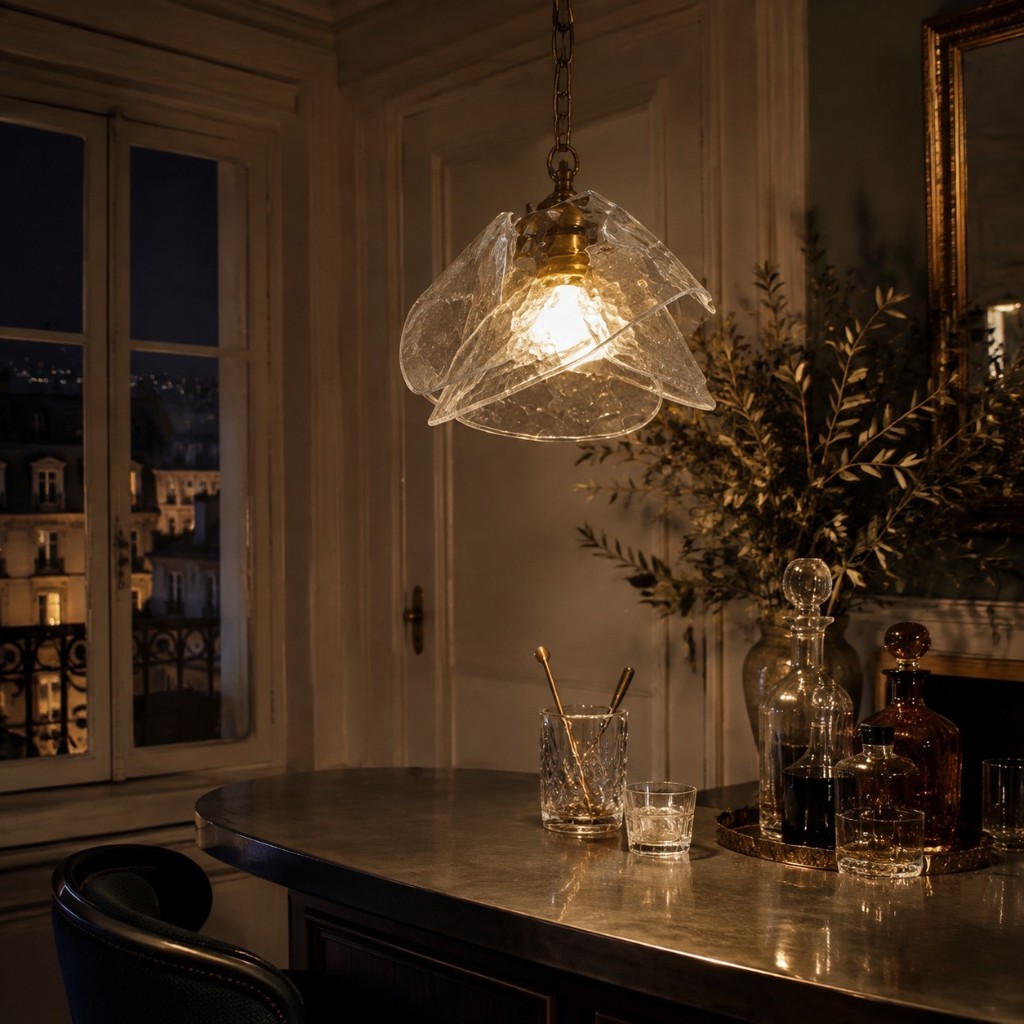 Suspension illuminée au-dessus d'un bar à domicile la nuit