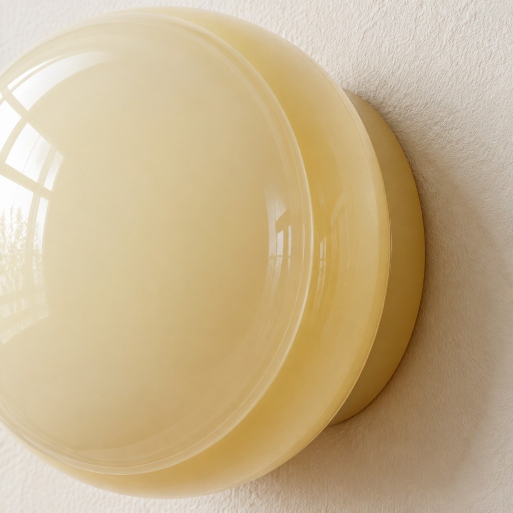 Light Yellow Nila opal glass wall lamp in side profile against textured plaster