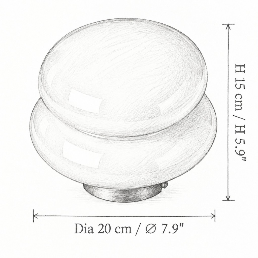 Nila size drawing: Dia 20 cm / Ø 7.9 in across, H 15 cm / 5.9 in high
