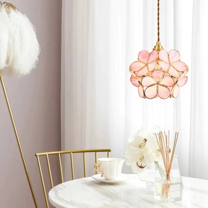 Retro Glass Flower Petal Pendant Lamp