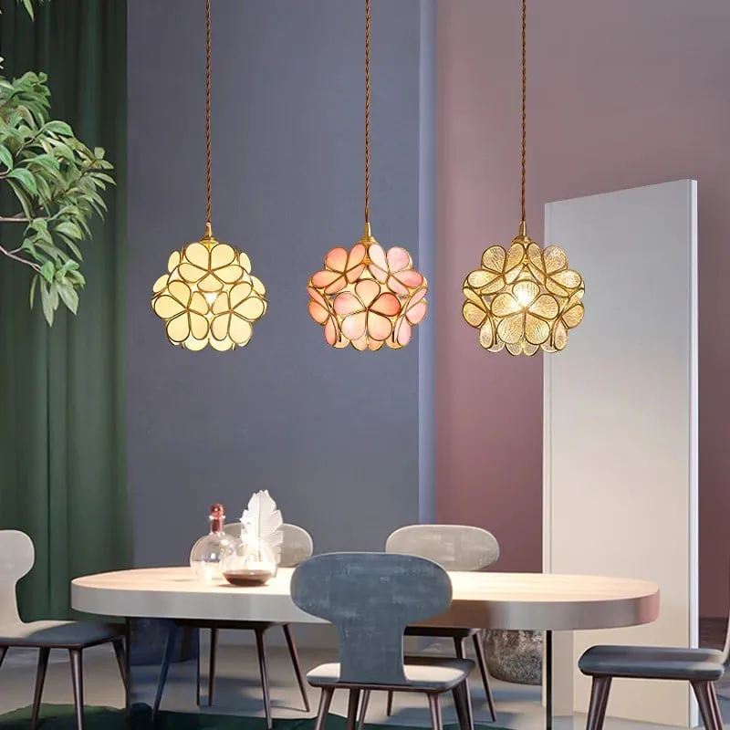 Retro Glass Flower Petal Pendant Lamp