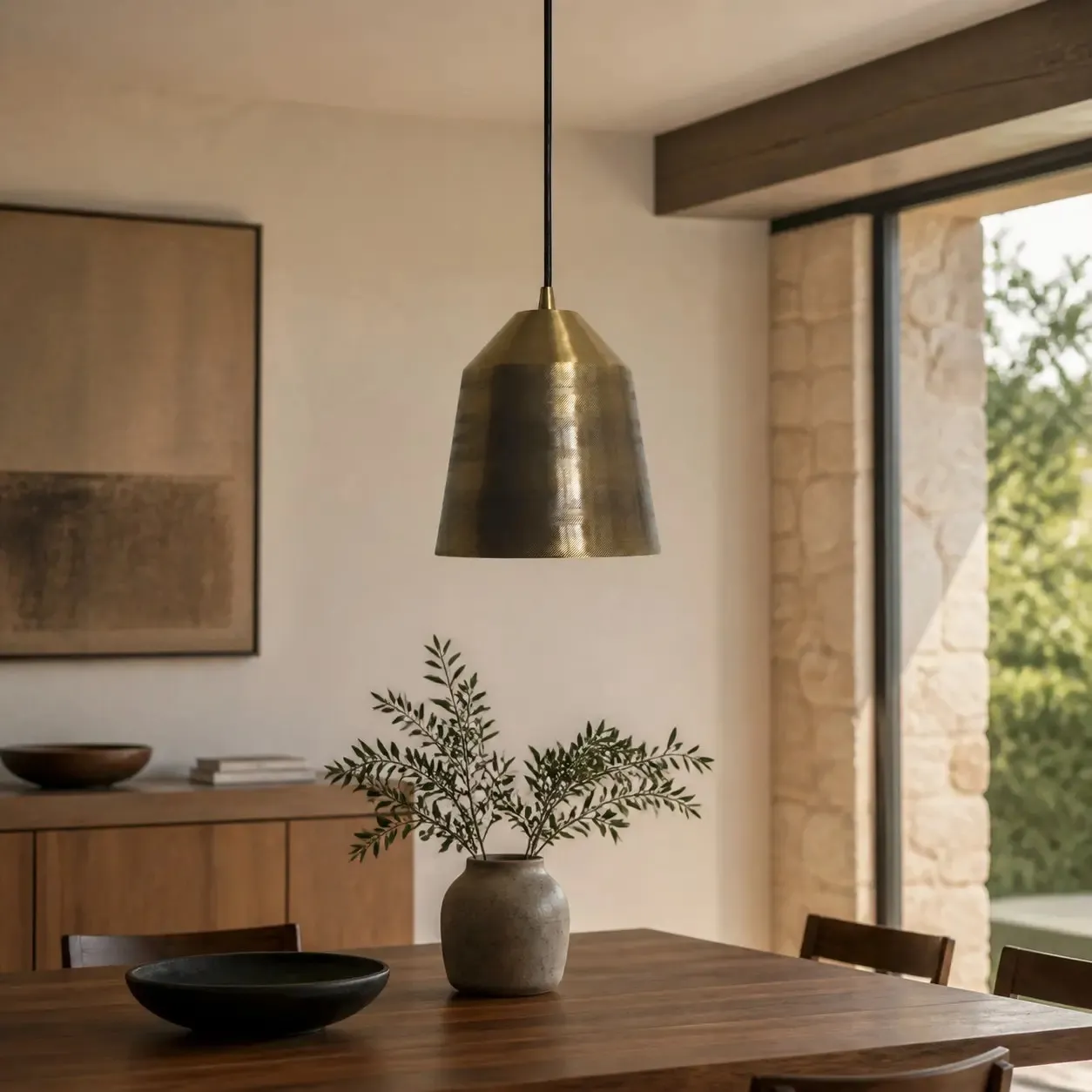 Vintage brass pendant lamp in a refined interior