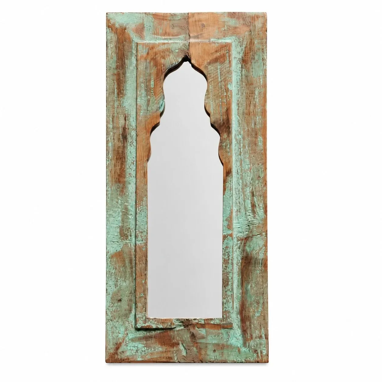 Rustic Carved Wood Arch Wall Mirror image 12