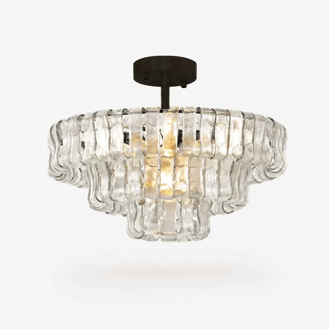 French vintage ripple glass chandelier with smoked glass