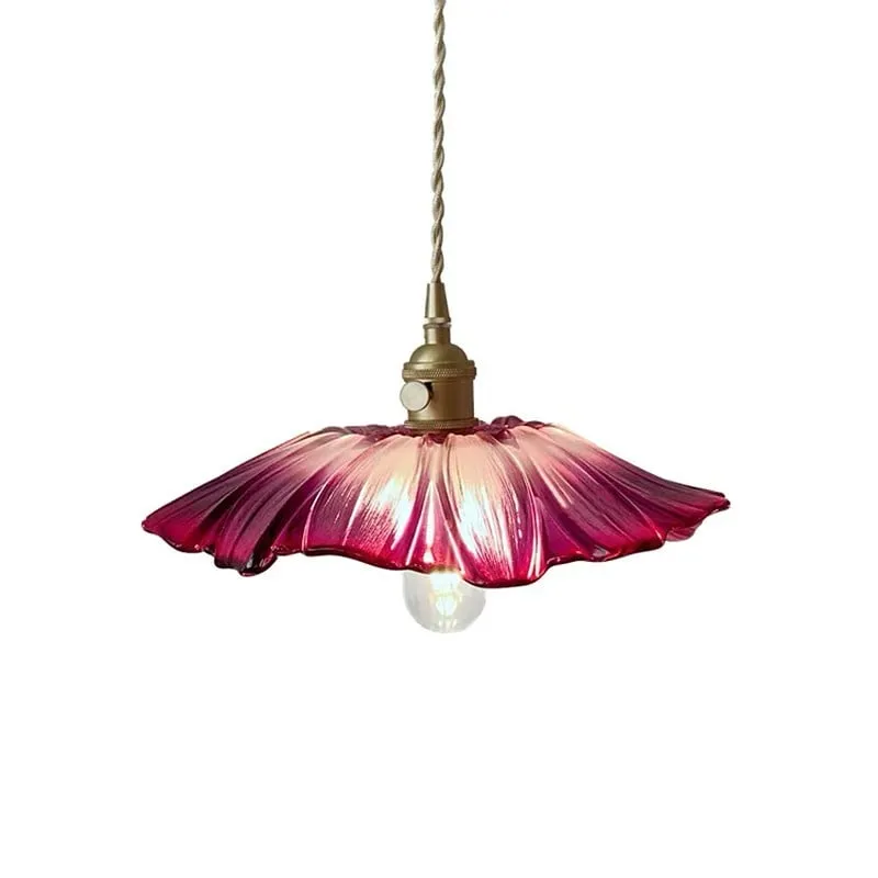 Retro Lotus Glass Pendant Light For bedroom