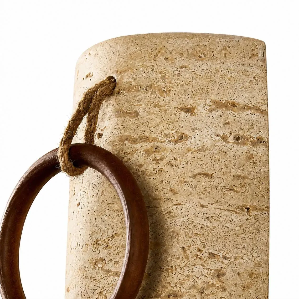 Travertine wood ring wall sconce detail