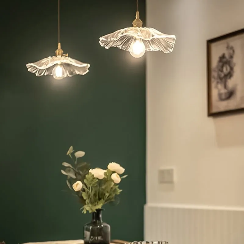 Retro Lotus Glass Pendant Light For bedroom