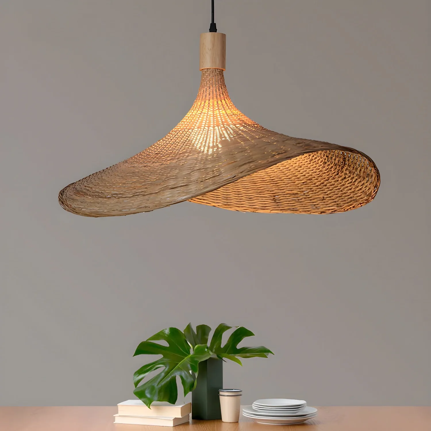 Rattan Weave Hat Pendant Light - Vakkerlight