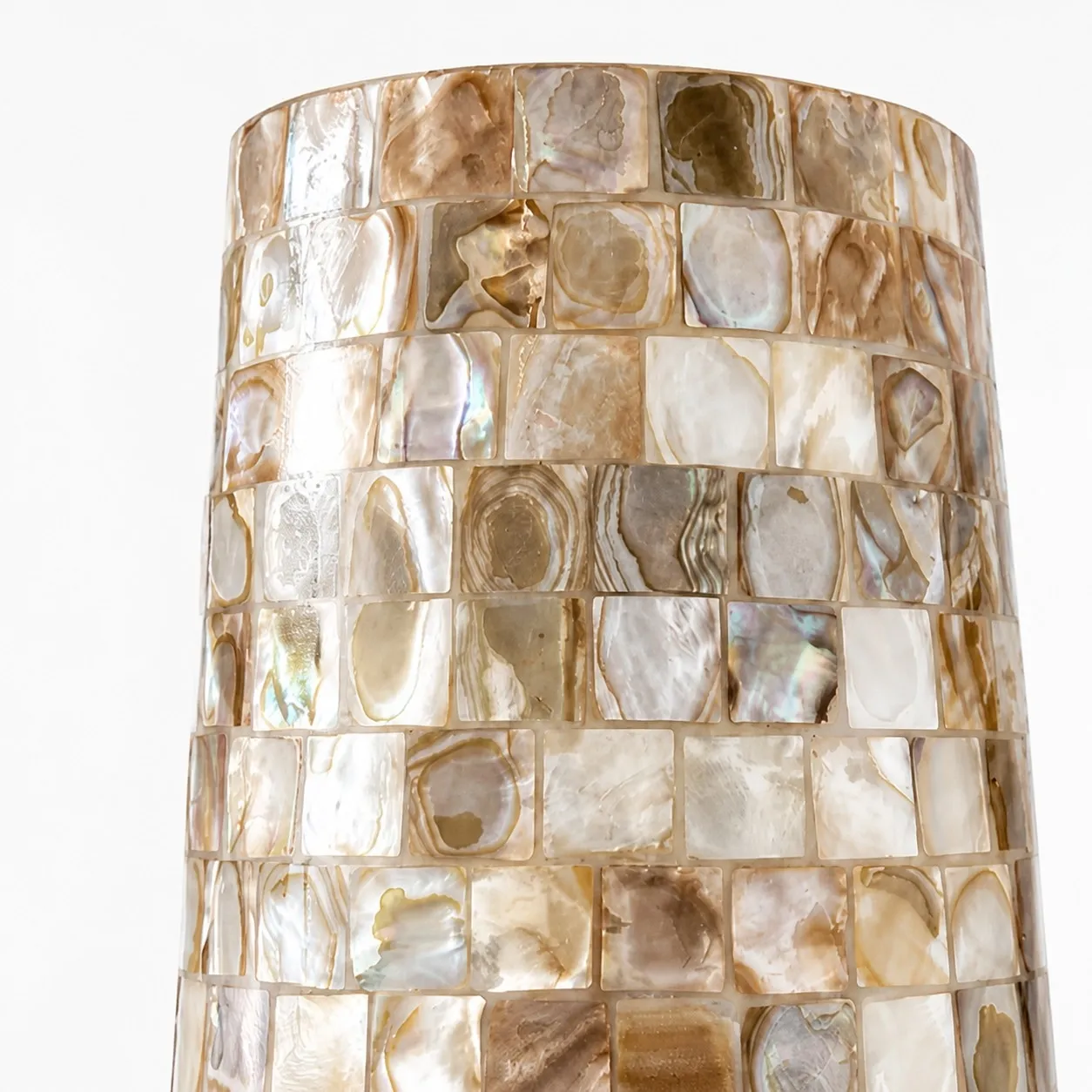 Close view of beige capiz shell mosaic shade texture