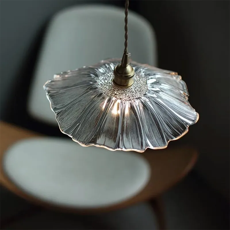 Retro Lotus Glass Pendant Light For bedroom
