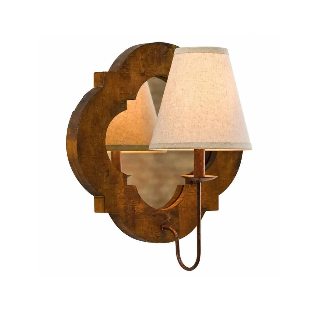 Antique Wood Wall Sconce With Fabric Shade