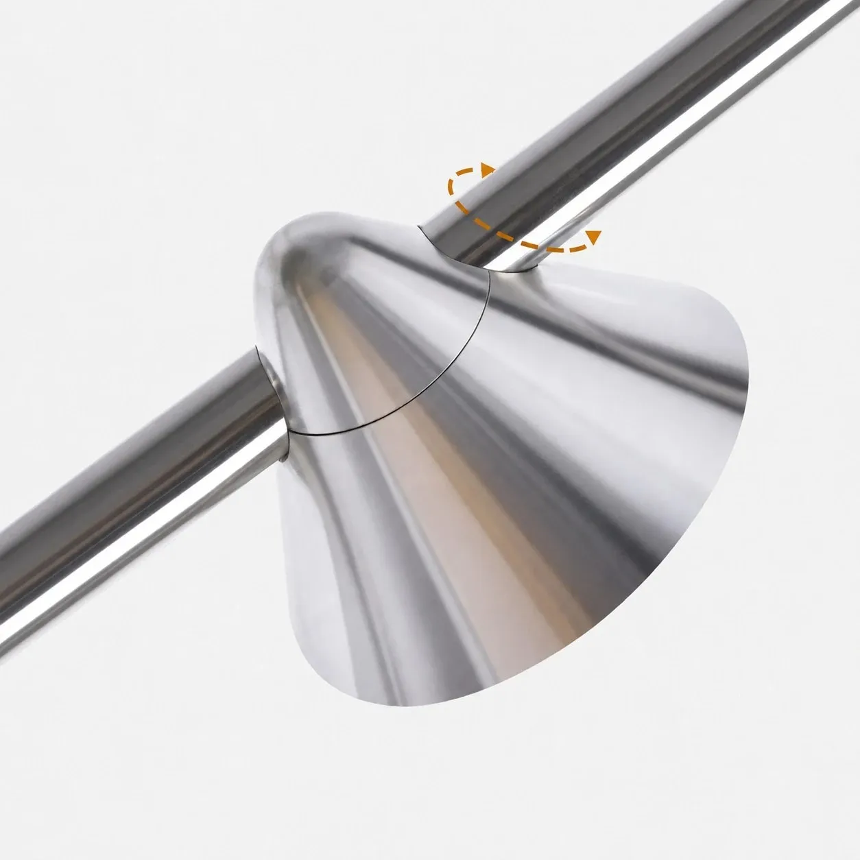 Silver adjustable lamp head detail on the floor lamp