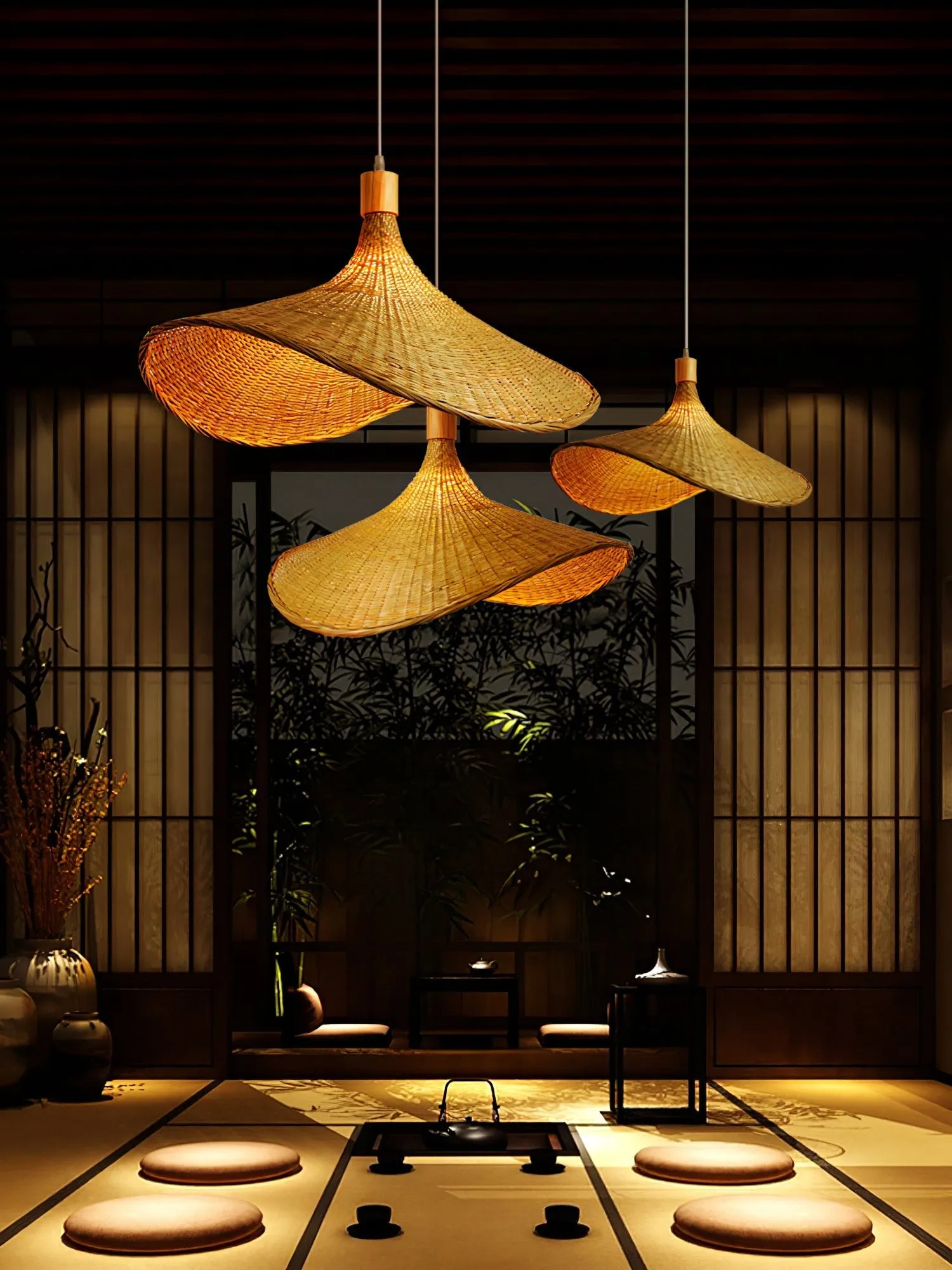 Rattan Weave Hat Pendant Light - Vakkerlight