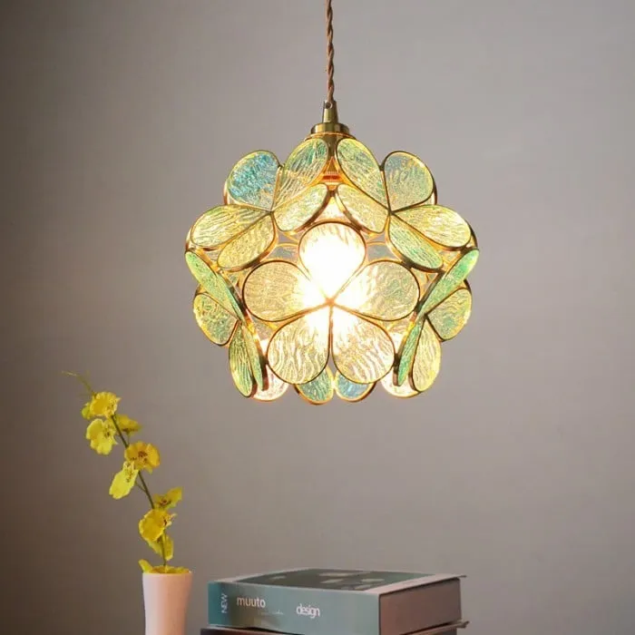Retro Glass Flower Petal Pendant Lamp