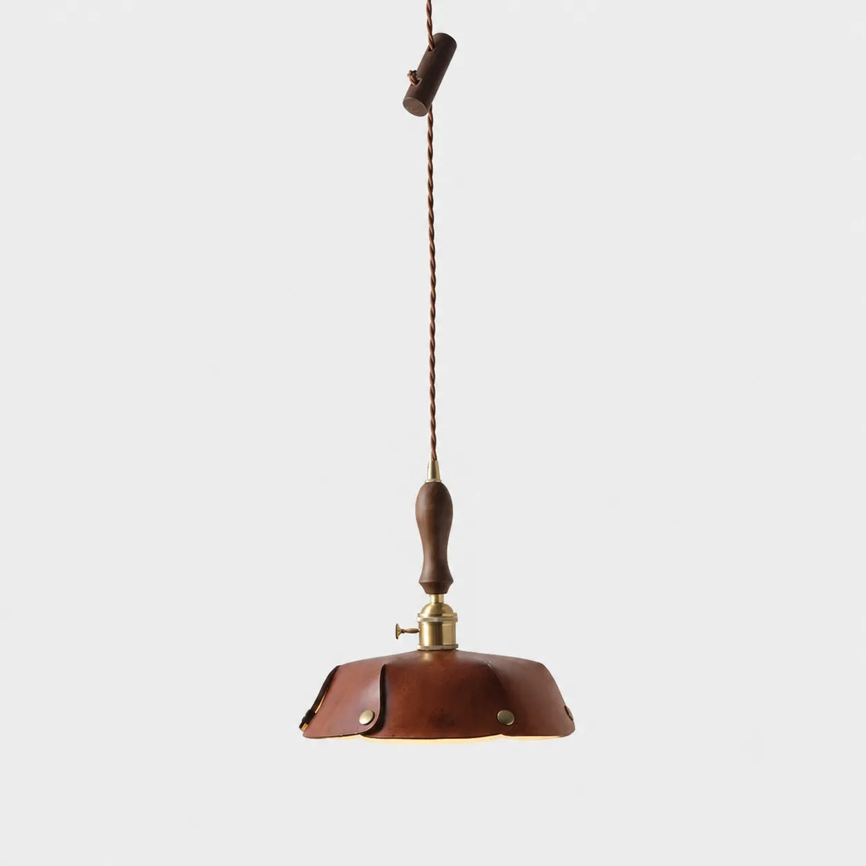 Single Pendant Vintage Brown Leather Shade Dia. 30 cm / 11.8 in