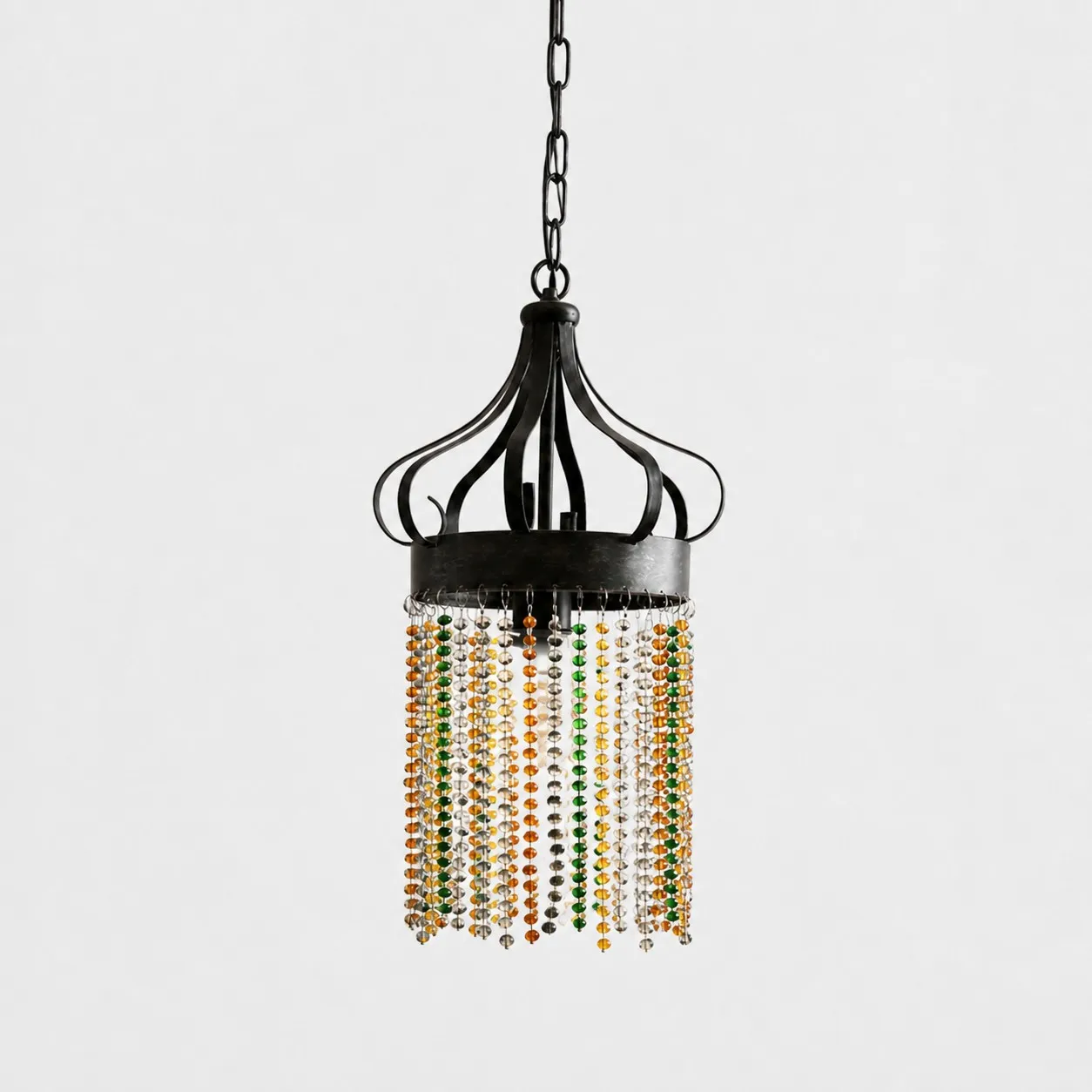 Black pendant light with multicolor crystal bead strands