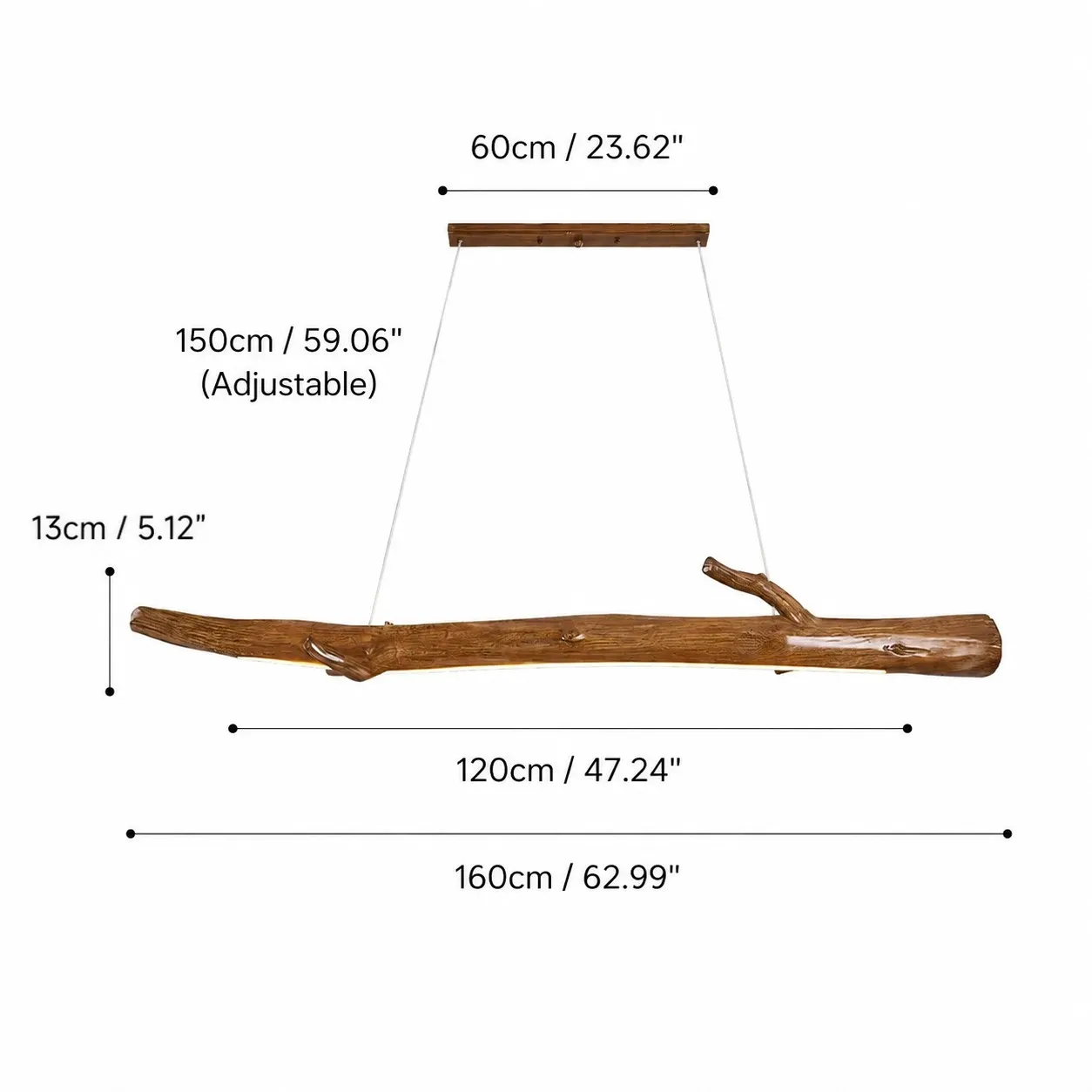 Wood Color Resin Linear Branch Pendant Light