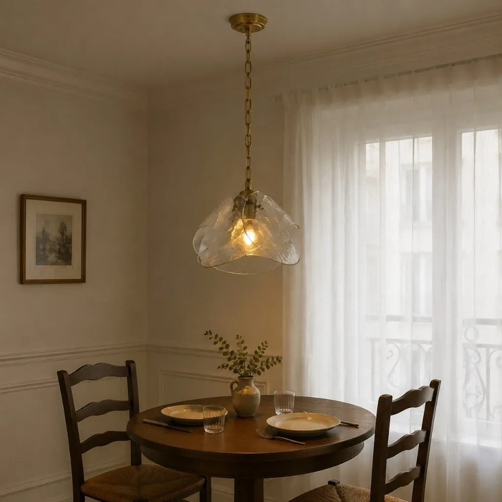Dining nook brass chain scene