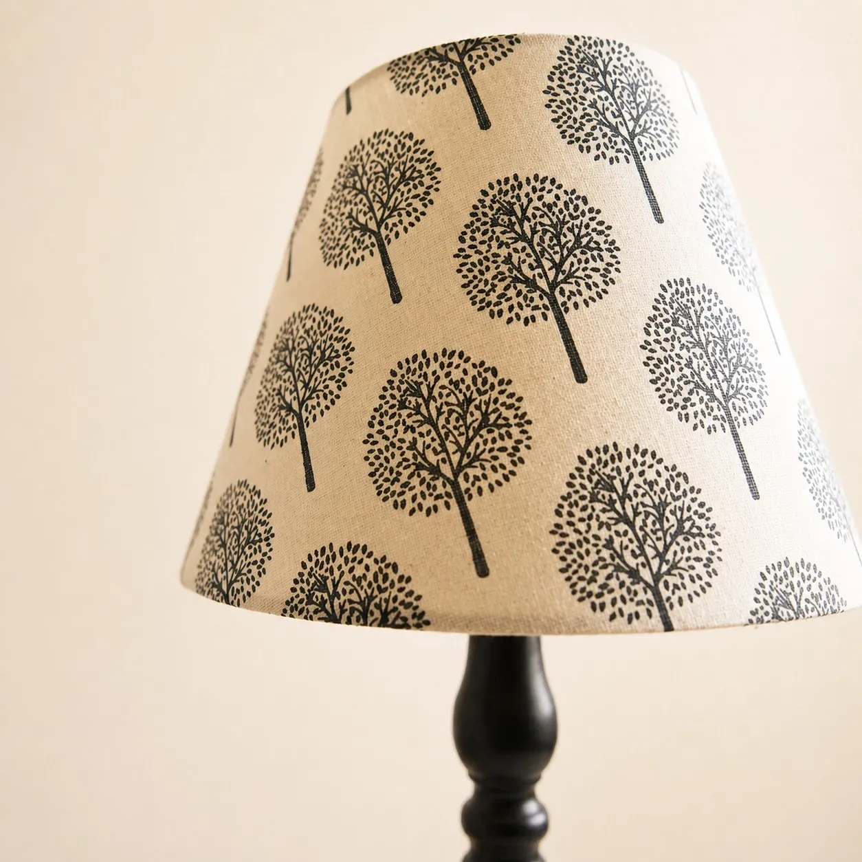 Close view of printed fabric lampshade