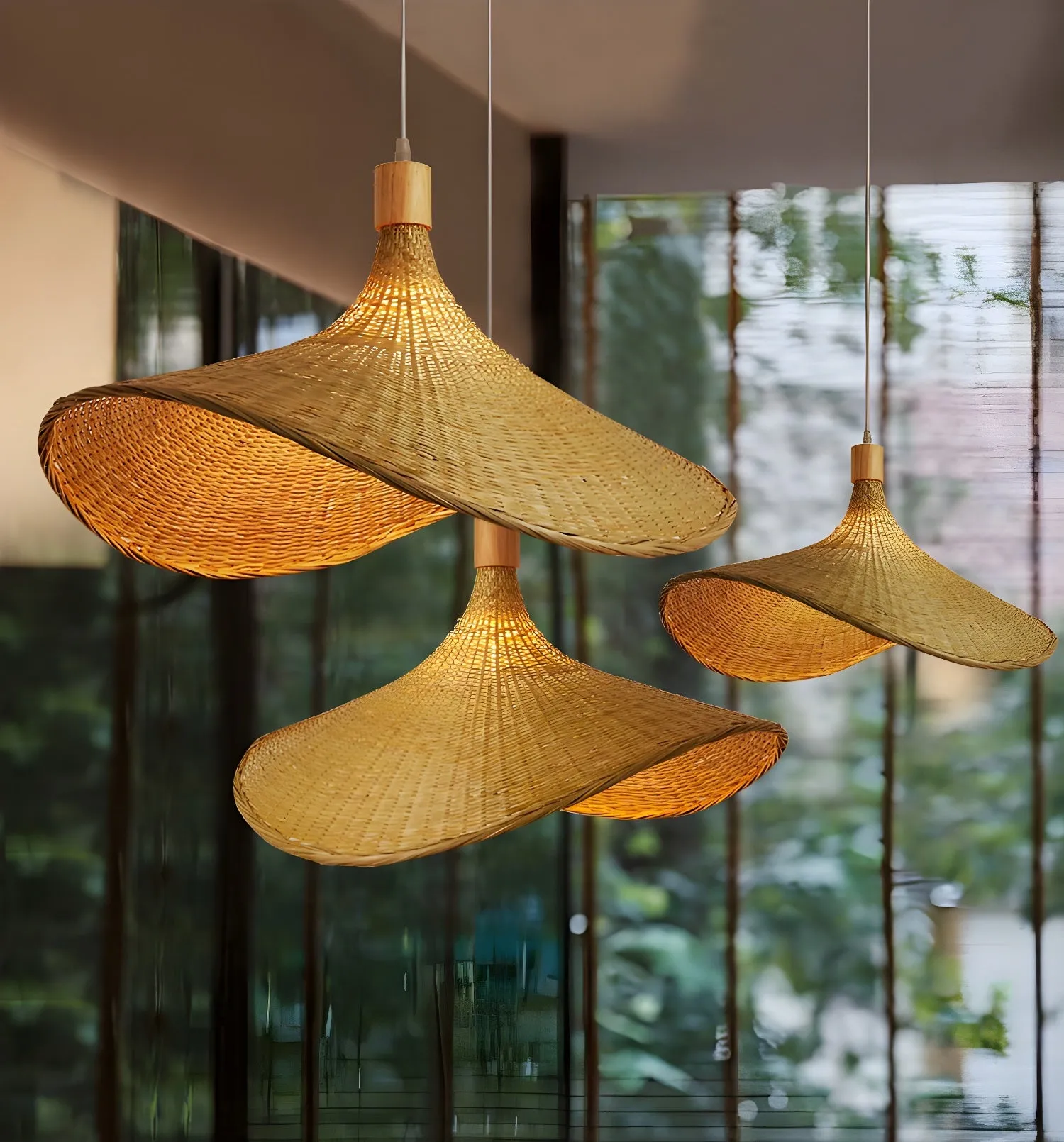 Rattan Weave Hat Pendant Light - Vakkerlight
