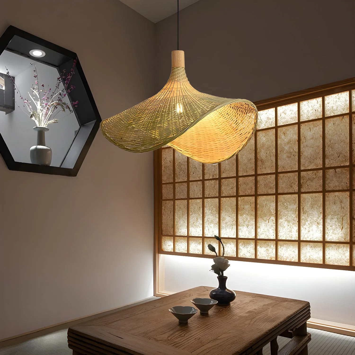 Rattan Weave Hat Pendant Light - Vakkerlight